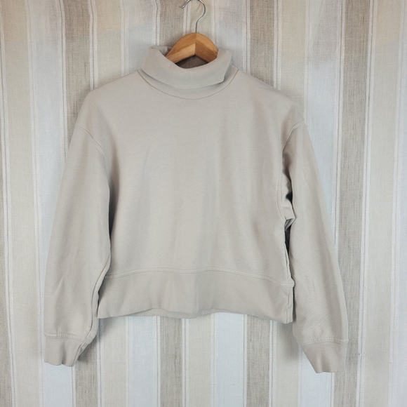 Zara Turtleneck‎ Cropped Sweatshirt Cream Tan Size Small - Picture 1 of 8